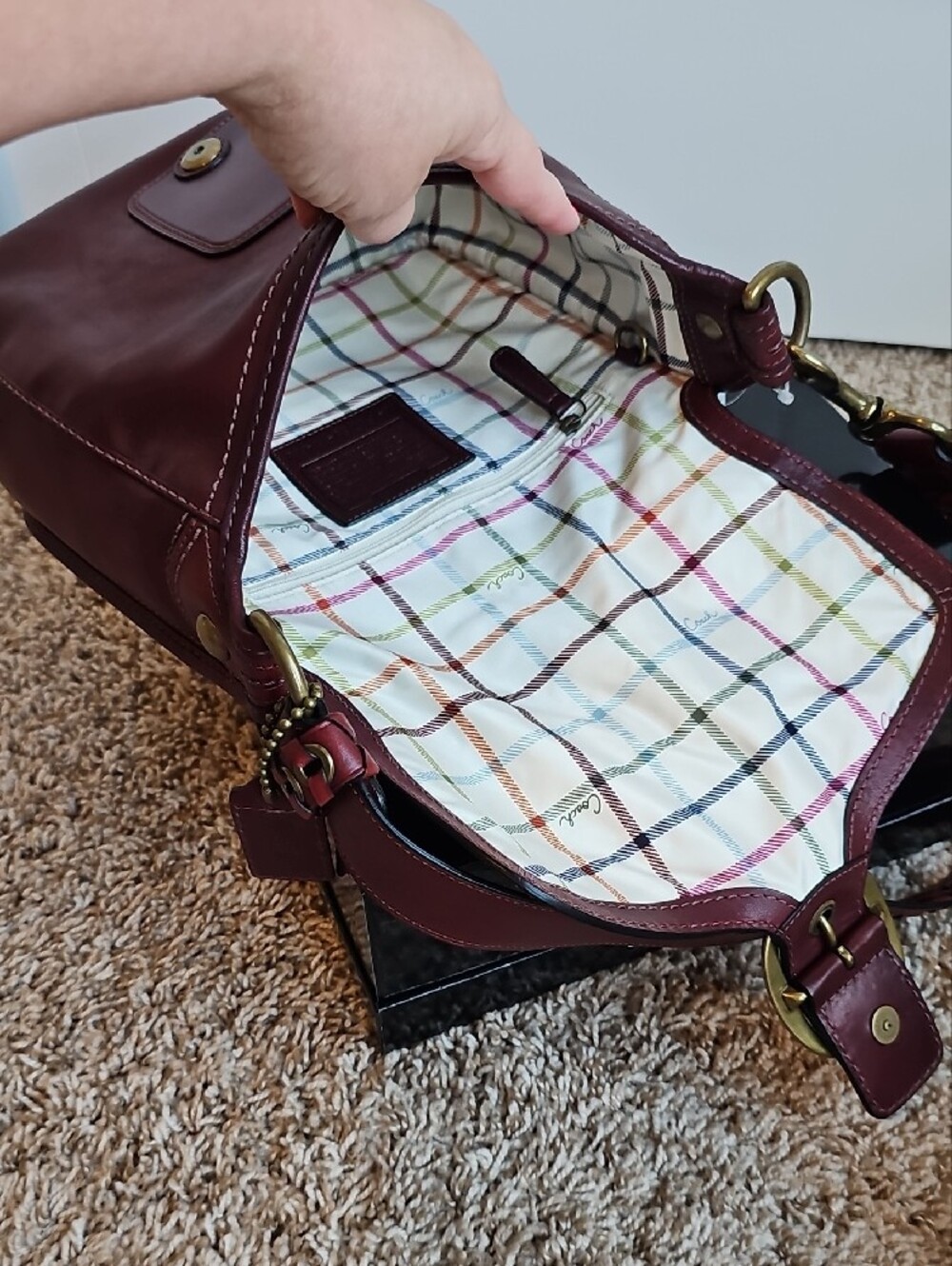 Coach 2007 Bleecker Large Flap Shoulder Bag Wine Tattersall 11419 NWT - Picture 7 of 15